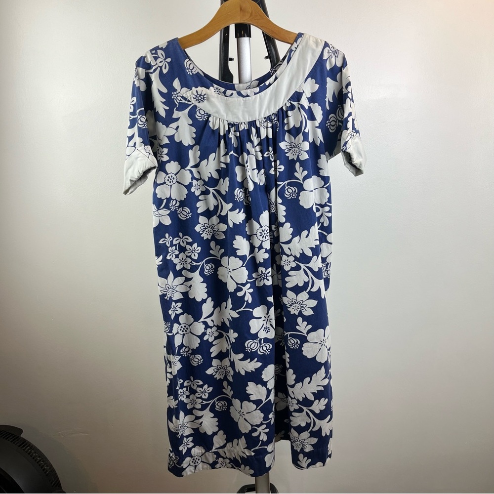 Vintage Paradise Hawaii Muumuu Pull Over Classic Hibiscus Pareo Blue Size Small